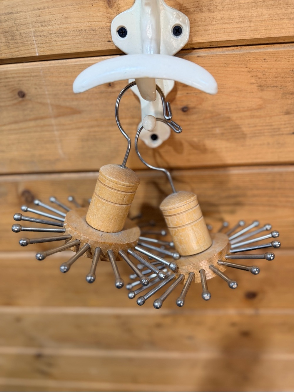 Vintage Wood 21 Peg Hanging Organizer Pair Tie Belt Herb Drying Rack